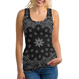 Black Paisley Bandana Print Sports Tank Tops for Women Summer Sleeveless Sport Tops Sport Yoga Vest Streetwear L