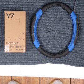 V7 Line Rider Microfiber Leather Sporty Steering Wheel Cover Universal Fits for