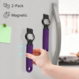 DUNLAGUE 2-Pack Magnetic Beer Bottle Opener & Soda Can Opener, 2-in-1 Bottle Opener and Can Tab Opener Tool for Bartender, Long Nails, Arthritis, Silicone Handle with Build in Magnet - Dark Purple