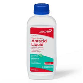 Leader Antacid Liquid with Aluminum Hydroxide, Simethicone, Antacid/Antigas for Heartburn Relief, Acid Indigestion, Pressure & Bloating, Sour Stomach, Cool Mint Flavor 12 FL oz
