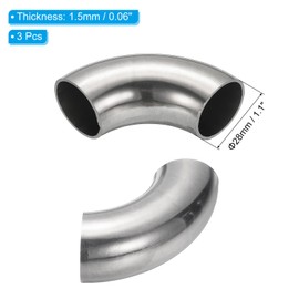 PATIKIL 3pcs 90 Degree Mandrel Bend Elbow, 28mm OD Steel Exhaust Elbow Exhaust Piping Connector 304 Stainless Steel for Exhaust Pipe Stair Handrail HVAC