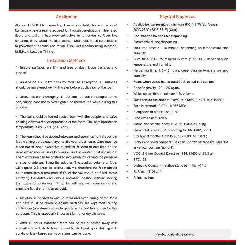 Abesco FP200 Fire Rated Expanding Foam - 24oz Can