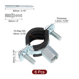 QUARKZMAN Pipe Clamps Stainless Steel 3/4 Inch (19 mm) Inner Diameter Hose Clamps Metal Clamps Pipe Holder Gripping Clips Hose Repair Kit Cable Clamps – Black Silver Pack of 6