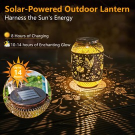 HUMIIEYE Solar Lantern Outdoor Hummingbird Garden Decor, IP65 Waterproof Hanging Solar Powered Lights Birthdays Gifts for Women Mom, Metal Decorative Light for Patio Yard Lawn Porch Backyard Christmas