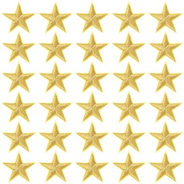 PAGOW 30 Pcs Gold Star Iron on Patch, 1 Inch Sew on Star Embroidered Patches, Iron on Patches Embellishments for Clothes, Hats, Jackets, Backpacks, Star Decor, Appliques Decoration (Gold, 1")