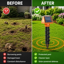 Solar Animal Repeller for Outdoor Pest Deterrence – Ground Stake Design for Mice, Moles and Snakes in Yards and Gardens