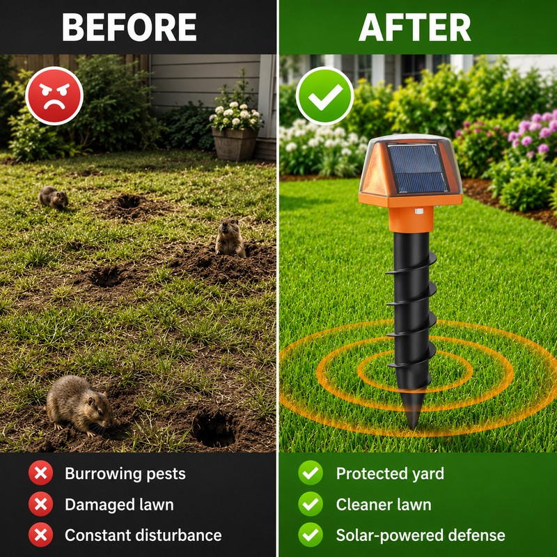 Solar Animal Repeller for Outdoor Pest Deterrence – Ground Stake