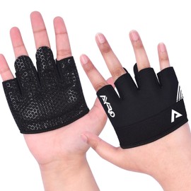 AYRO Minimal Workout Gloves, Short Partial Gym Weight Lifting Gloves Grip Pads for Men & Women with Full Palm Protection & Extra Grip, Best for Weightlifting, Training, Gym (Black, Large)