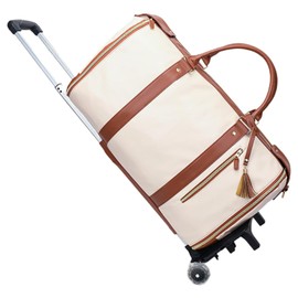 Rolling Garment Bag for Travel, 3-in-1 Convertible Carry On Garment Duffle Bag with Wheels, Waterproof PU Leather No Wrinkle Suit Bag for Business Trip, Wedding, Overnight White