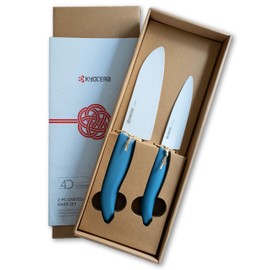 Kyocera Commemorative Ceramic 2-Piece Knife Set - Aegean Blue 5.5" Santoku & 4.5" Utility