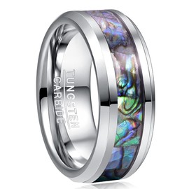 VAKKI Abalone Shell Inlay Tungsten Carbide Rings for Men Women 8mm Wedding Anniversary Band Size U1/2