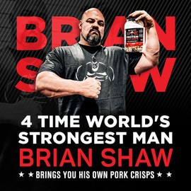 Shaw Strength Protein Pork Rinds (Sour Cream, 8oz); Developed for World’s Strongest Man Brian Shaw, Keto-Friendly, High Protein, No Carb, All-Natural Crisps Fried in Coconut Oil