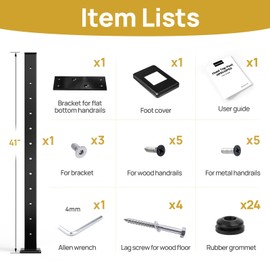 HOPUMTAN Cable Railing Post 42"x2"x2" Level Drilled Stainless Steel Square Post with Flat Top Surface Mount Black Finish Cable Railing Kit for Indoor Outdoor Deck HP01