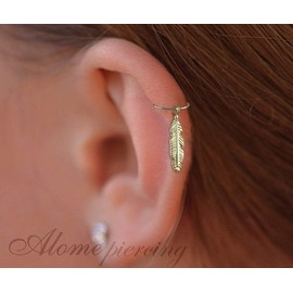 Gold Cartilage Earring - 14K Gold Filled Feather Helix Ring - 20G 8mm Piercing Hoop