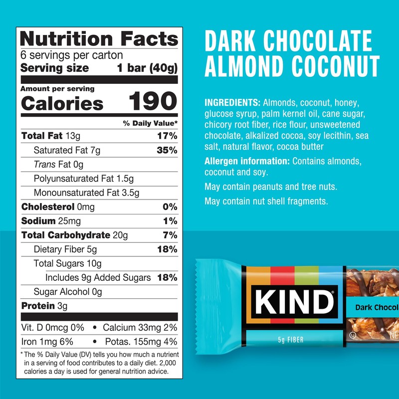 KIND Healthy Snacks Bars, Dark Chocolate Almond Coconut, Gluten Free,
