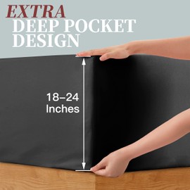 Manyshofu Queen Extra Deep Pocket Fitted Sheet - 1800 Thread Count Hotel Quality, Up to 24 Inch Microfiber Queen Sheet, Charcoal Black