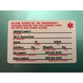 MY DOG IS HOME ALONE - EMERGENCY DOG CAT PET ID WALLET CARD - YELLOW/WHITE