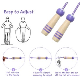 Jump Rope Kids, 7ft Adjustable Cotton Skipping Rope with Wooden Handle for Boys and Girls Fitness Outdoor Exercise (pink+Purple)