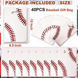 HEPAPATE 40Pcs Baseball Party Favors Bag,Baseball Treat Candy Bags with Handle,Baseball Sport Theme Gift Bags for Team Birthday Party Decorations Supplies（white）