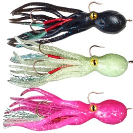 TACTICAL FISHING 3 Piezas - Kit con Tres Señuelos De Pesca Jig imitación Pulpo con Tres anzuelos y Peso Integrado. 22g c/u. Mar, Paya, Troleo, Casteo y más.