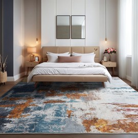 Area Rug 5x7 Washable Rugs Modern Abstract Area Rug Soft Non-Slip Non-Shedding Faux Wool Stain Resistant Floor Carpets for Living Room Bedroom Dining Room Kids Room Home Office (Blue, Grey, Gold)