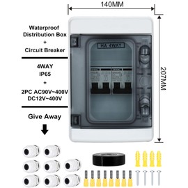 DIHOOL DC Circuit Breaker Box Cover with UV-Proof, 20 Amp Electrical Power Distribution Box 2 in 2 Out, PV Solar Disconnect Switch