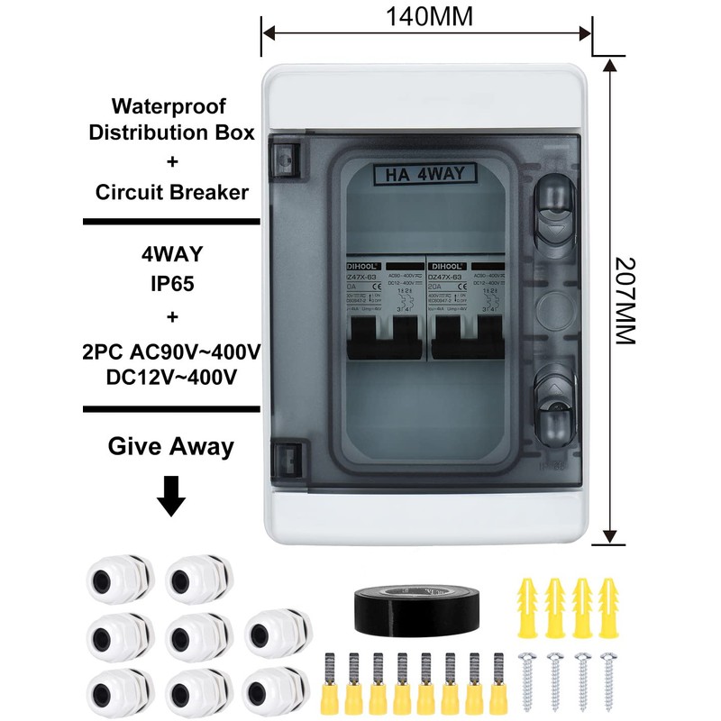 DIHOOL DC Circuit Breaker Box Cover with UV-Proof, 20 Amp