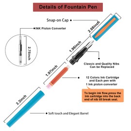 DTianSir Calligraphy Pen set,Fountain Pens with 7 Different Replaceable Nibs with 60 Ink Cartridges(12 Colors),Calligraphy set for Beginner Writing Drawing.