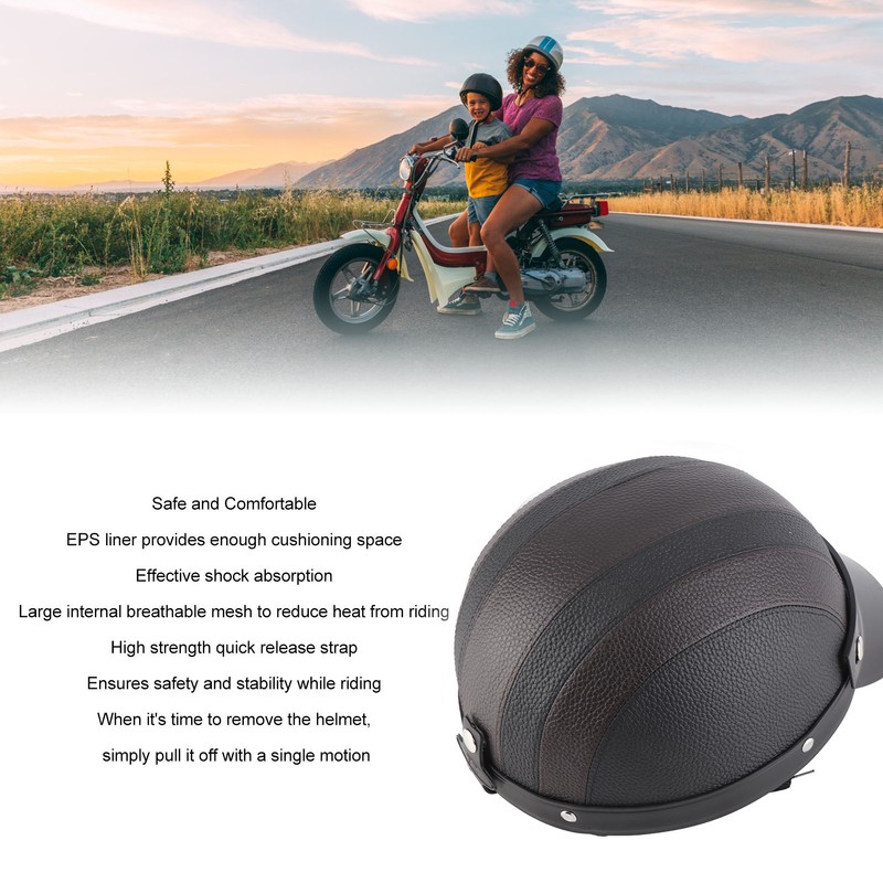 Half Helmet Breathable Sun Blocking Retro Safe PU Leather Motorcycle