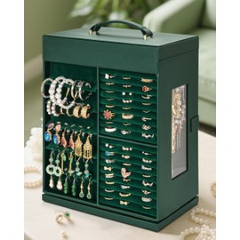 AKOZLIN 360° Rotating Jewelry Box 6-Tier Organizer Functional Jewelry Storage Case for Women Girls Ring Necklace Earring Bracelet Holder with Mirror