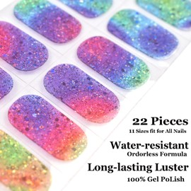 LIFOOST Nail Art Wraps UV Free Gel Nail Polish Stickers, Waterproof Long Lasting Nail Strips (Glitter Color Sequins)