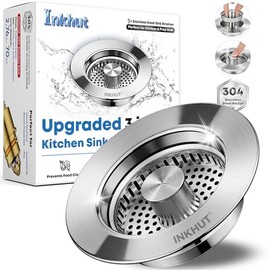 Colador de drenaje de fregadero de cocina 3 en 1 mejorado, tapón de fregadero de acero inoxidable, cesta de colector de alimentos, tapón de drenaje rápido para drenaje estándar de EE. UU