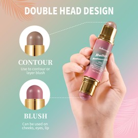 Butter Radiance & Go Dual-Ended Contour & Blush Stick - Multi Use Creamy Makeup Stick for Face, Cheeks, Lips | Buildable, Blendable Buttery Formula for All Skin Tones (Beachy Pink)
