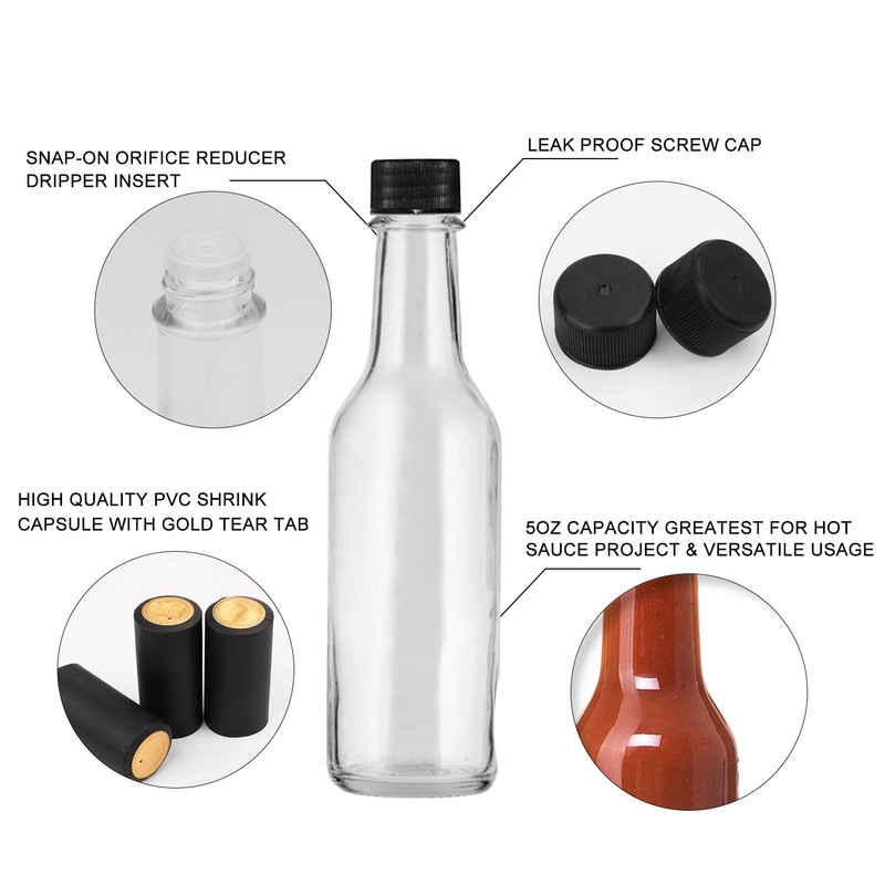 Encheng 35 Pack 5oz Hot Sauce Bottles with Lids,Glass Woozy