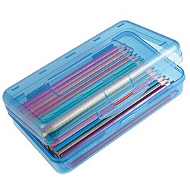 DANRONG Colored Plastic Pencil Box, Large Capacity Pencil Case, Pencil Boxs for Kids Adults, Hard Crayon Box Storage with Snap-Tight Lid for School Office Supplies (Blue)