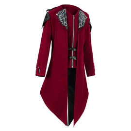 Teyujosem Men's Gothic Medieval Tailcoat Jacket Steampunk Retro Victorian Hoodie(2022059RD, M)