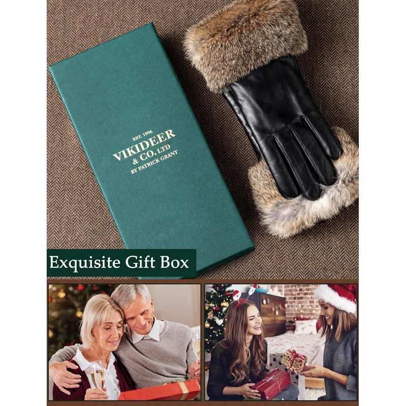 VIKIDEER Very Warm Fur Lined Gloves Women with Natural Brown