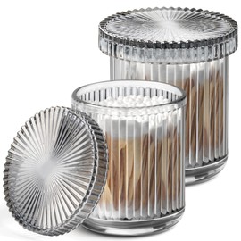 MKOSAB MKOSAB 2 Pack Qtip Holder - Apothecary Jars with Lids, Bathroom Organizers and Storage Canister for Cotton Balls,Swabs,Floss Picks,Hair Ties,Clear Glass Vintage Bathroom Decor Jar Set (Gray)