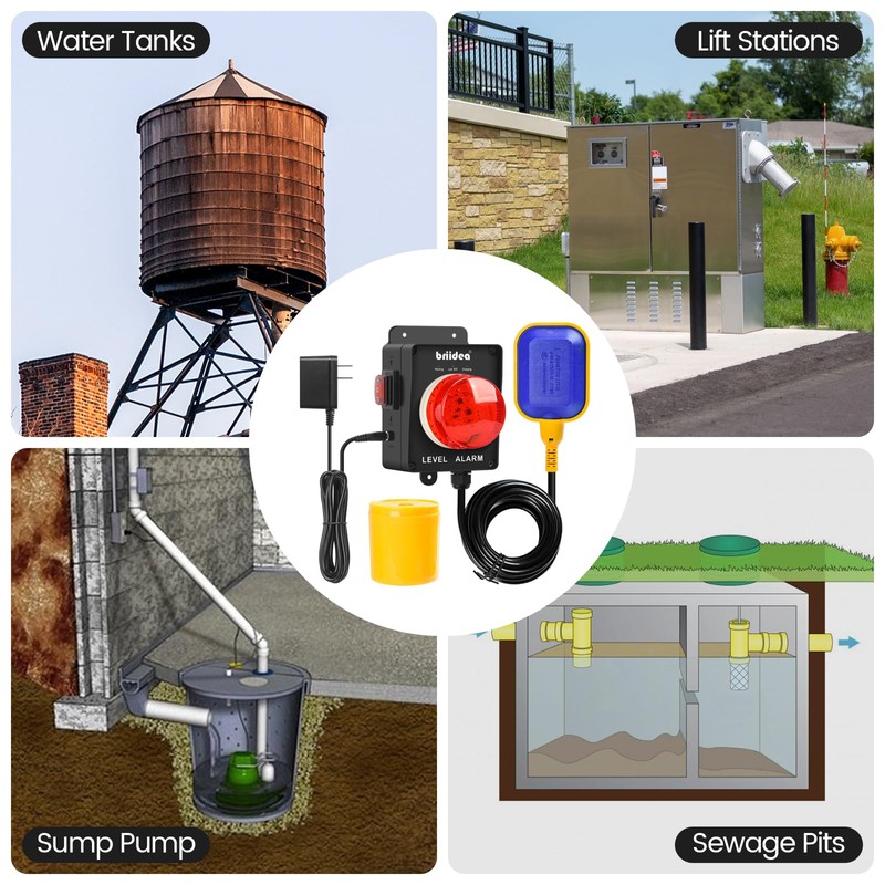New Upgrade! Sump Pump Alarm, Briidea Indoor/Outdoor High Water Septic