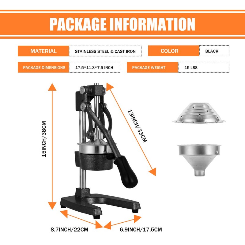 Gowintech Commercial Heavy Duty Cast Iron Hand Press Manual Orange
