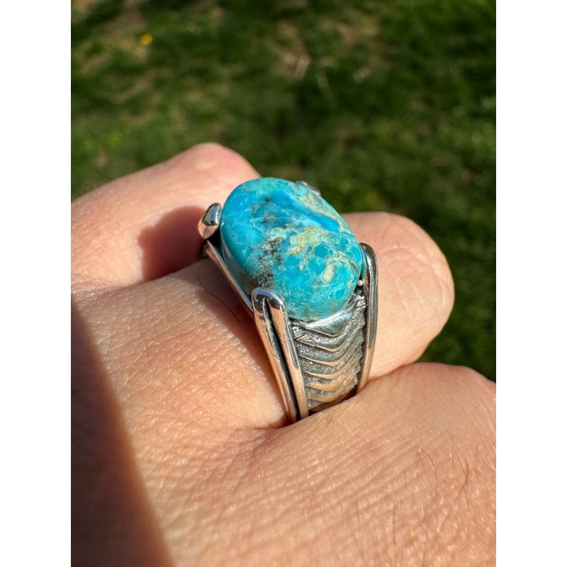 HarlemBling Blue Genuine Turquoise Mens Real Solid 925 Sterling Silver