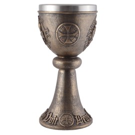 VOGLER Joh. Vogler GmbH Crusader Goblet Deus lo Vult Made of Artificial Stone Painted by Artist Hand in Bronze with a Removable Stainless Steel Insert 200ml