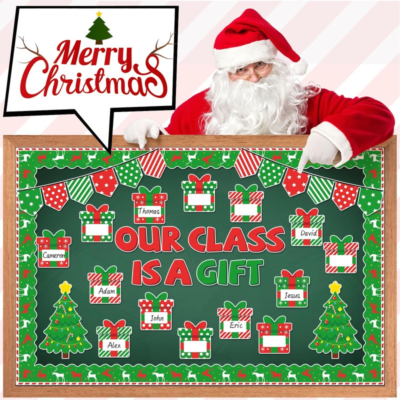 Christmas Bulletin Board Decoration Set Xmas Gift Boxes Borders Cutouts