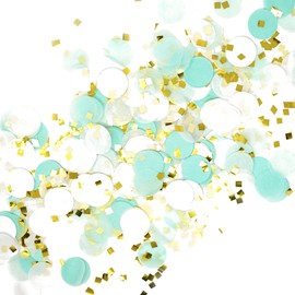 (mint,white,goldmylarflakes) - Premium 2.5cm Round Tissue Paper Party Table Confetti - 50 Grammes - Mint, White, Gold Mylar Flakes