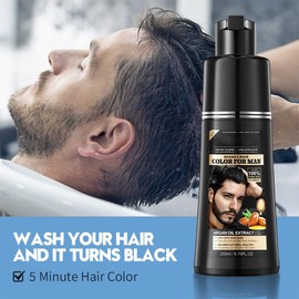 Black 5-Minute Mixing Beard Grooming Kit - Grey Reducing, 4-in-1 Mustache and Beard Colour Shampoo for Men, 200 ml