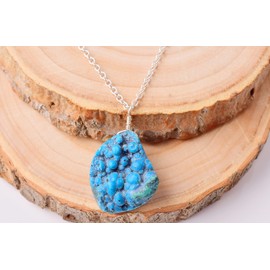 Natural Blue Raw Chrysocolla Crystals Pendant Necklace, Rough Gemstone, Energy Healing Crystals, Birthday, Gift for Her, Gemstone Jewelry 18 inch AAA+ Quality