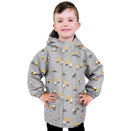 JAN & JUL Boys' Waterproof Rain Jacket with Fleece-Lining, Windproof Raincoat for Kids (Grey Construction, Size 4T)