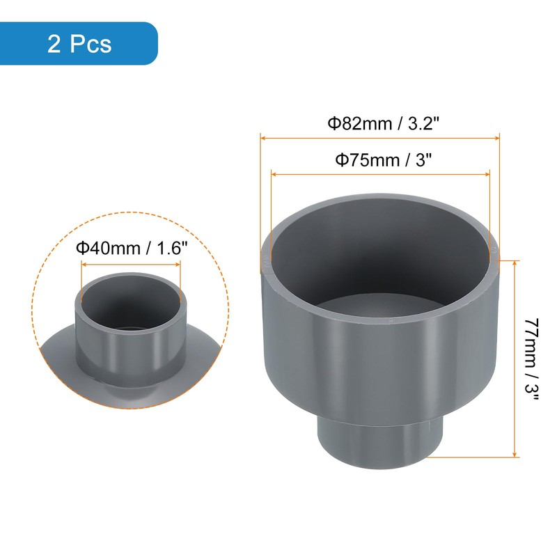 sourcing map 2 Pcs UPVC Reducer Pipe Fitting, 75x40mm PVC