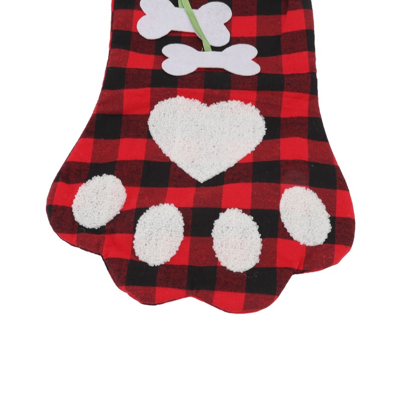Christmas Stocking Dog Paw Shape Plaid Decorative Gift Bag Christmas
