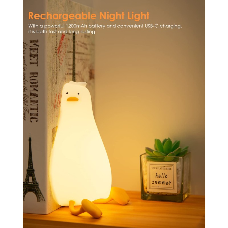 Cute Silicone Duck Night Light, 3 Level Dimmable Touch Control